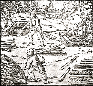 Foto: Die mittelalterliche Zeichnung zeigt die Herstellung von Eisen mittels eines Rennofens
